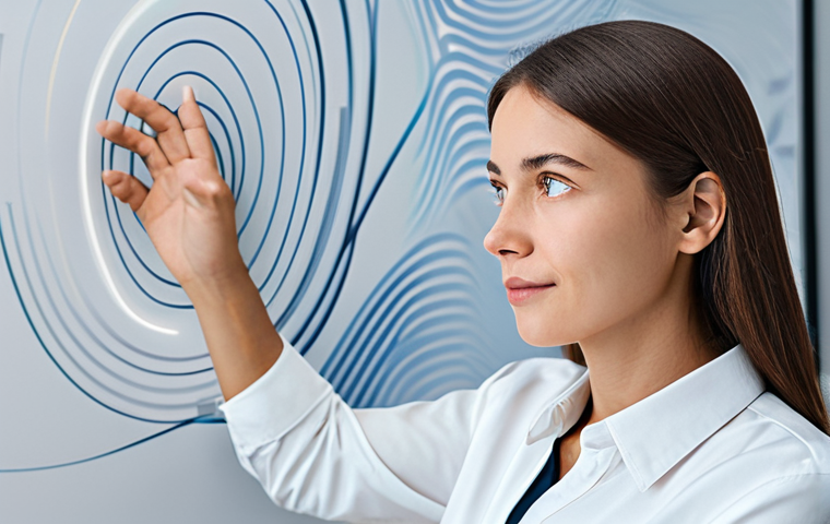 A serene adult professional, in a modern, bright workspace, thoughtfully engaged with an unseen concept. Subtle, luminous abstract lines and soft light patterns flow around their head, symbolizing the intricate control of the circadian rhythm over cognitive processes and focused thought. The person is fully clothed in professional, modest attire, displaying a natural pose and expression. This image ensures perfect anatomy, correct proportions, well-formed hands, and proper finger count, with natural body proportions. It is a safe for work, appropriate content, family-friendly, and professional depiction, aiming for high quality and clarity.