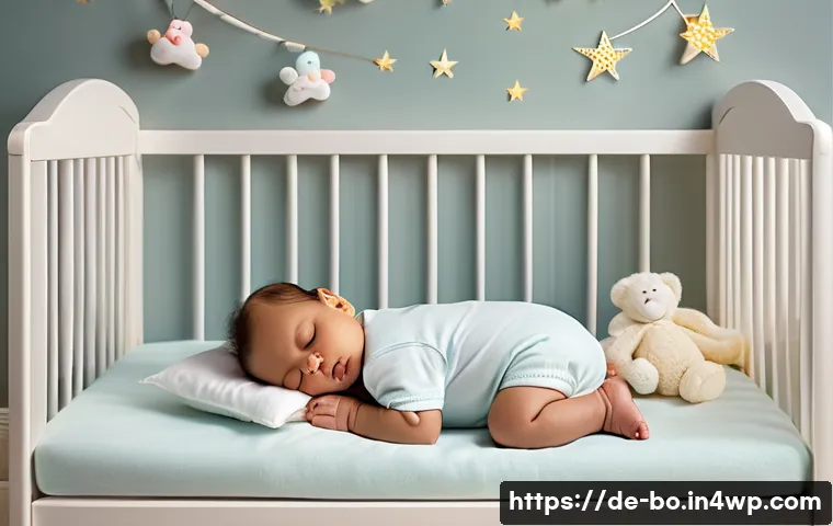 일주기 리듬과 연령별 수면 요구량 - A peaceful nursery scene featuring a sleeping infant wearing a white diaper, lying on a soft pastel-...