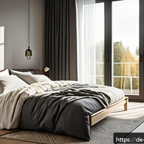 일주기 리듬 및 개인화된 웰빙 계획 - A serene morning scene in a modern German bedroom flooded with soft natural sunlight coming through ...