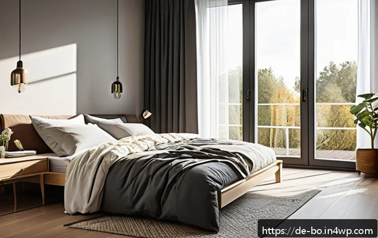 일주기 리듬 및 개인화된 웰빙 계획 - A serene morning scene in a modern German bedroom flooded with soft natural sunlight coming through ...